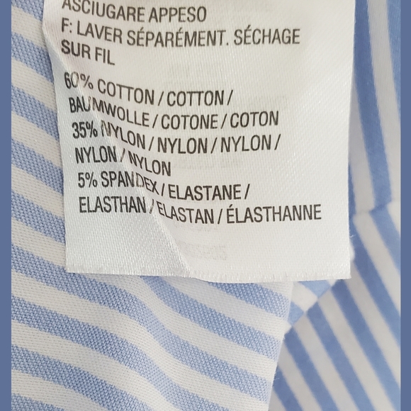 Linea by Louis Dell Olio Blue Pinstripe Tulip Sleeve Blouse Sz 12 - Picture 7 of 8